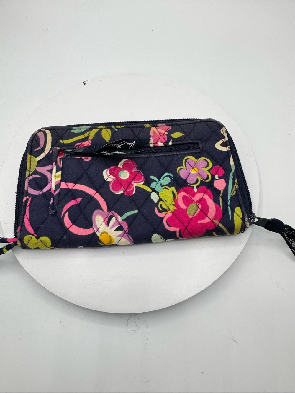 Vtg Vera Bradley Wallet L Navy Floral Butterfly Wristlet Clutch Zip ID Cash Card